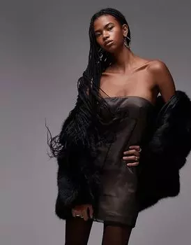 Мини-платье-бандо из сетки черного цвета Mango