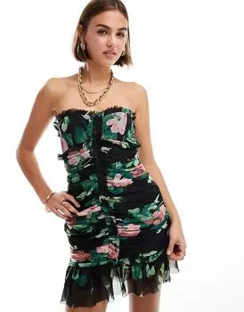 Мини-платье-бандо с оборками и цветочным принтом ASOS DESIGN
