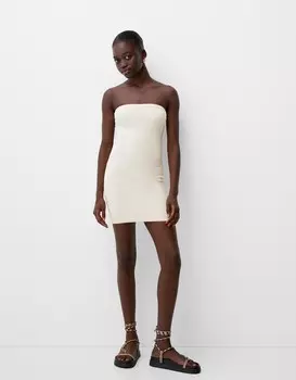 Мини-Платье-Бандо с плетением Bershka, белый