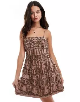 Мини-платье бандо в форме колокольчика из норки ASOS DESIGN