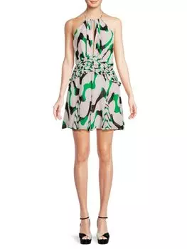 Мини-платье Belle с принтом и оборками Reiss, цвет Green Multi