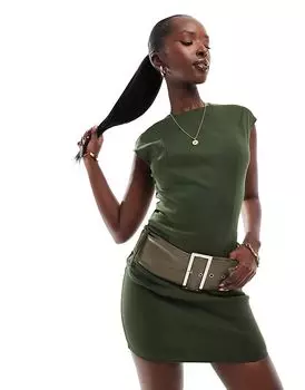 Мини-платье bengaline цвета хаки с высоким воротом и объемным поясом Kaiia