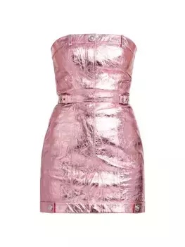 Мини-платье без бретелек из ламинированной кожи Versace, цвет baby pink new