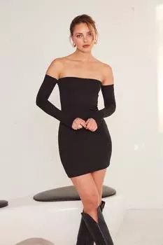 Мини-платье без бретелек с длинными рукавами, черное VATKALI, черный