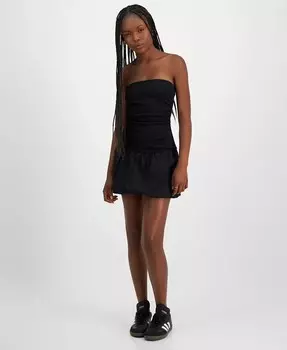 Мини-платье без бретелек с объемным подолом для юниоров, смешанная техника Madden Girl, черный