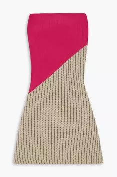 Мини-платье без бретелек в рубчик, связанное крючком. AAIZL, фуксия