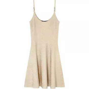 Мини-платье без рукавов Barocco Jacquard с расклешенным лифом VERSACE, бежевый