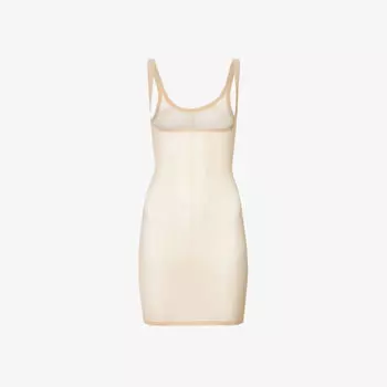 Мини-платье без рукавов из эластичного тюля с овальным вырезом Wolford, цвет clay