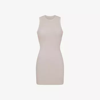 Мини-Платье без рукавов из эластичного хлопка в рубчик Skims, серый