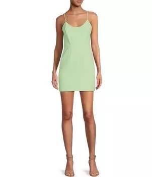 Мини-платье без рукавов из креп-корсета Gianni Bini Lana с овальным вырезом и рукавами, зеленый