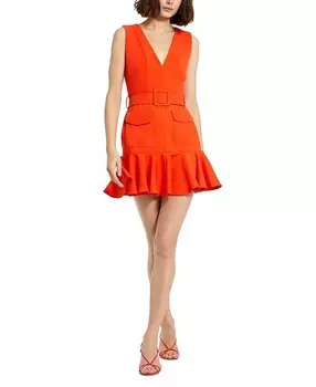 Мини-платье без рукавов из крепа Mac Duggal с поясом и карманами, мультиколор