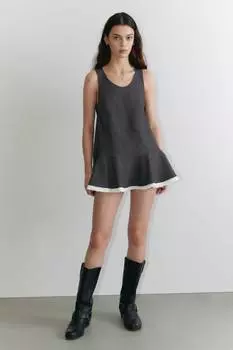 Мини-Платье без рукавов с баской по низу Monki, серый