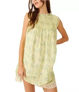 Мини-платье без рукавов с кружевным подолом и цветочным принтом Free People Shea, цветочный