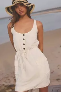 Мини платье без рукавов с льном Next, экрю