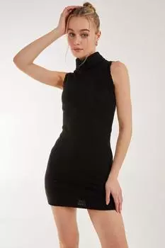 Мини-платье без рукавов с начесом и воротником-поло Pink Vanilla, черный