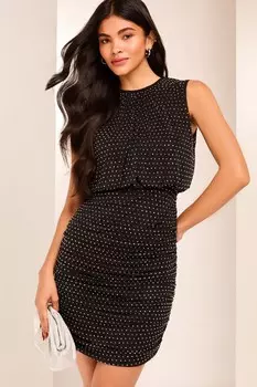 Мини платье без рукавов с отделкой Hotfix Lipsy, черный
