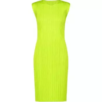Мини-платье без рукавов с плиссировкой PLEATS PLEASE ISSEY MIYAKE, желто-зеленый