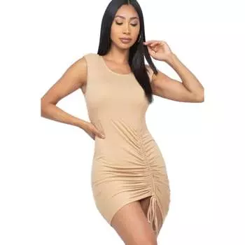 Мини-платье без рукавов с подплечниками и завязками на резинке FASHNZFAB, хаки