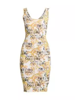 Мини-платье без рукавов с принтом Baroque Versace Jeans Couture, белый