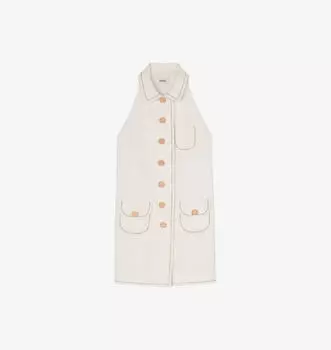 Мини-Платье без рукавов с застежкой на пуговицы из эластичной ткани Sandro, цвет naturels