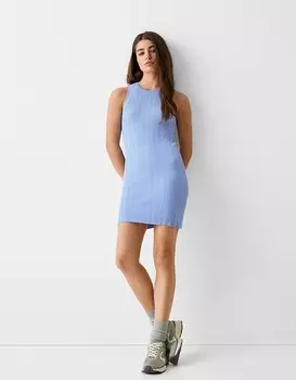 Мини-Платье без рукавов в рубчик Bershka, синий