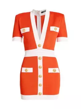 Мини-платье Body-Con с короткими рукавами Balmain, оранжевый