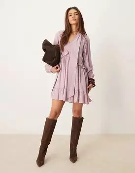 Мини-платье Bohana в стиле бохо с оборками в пыльно-розовом цвете Nobody’s Child