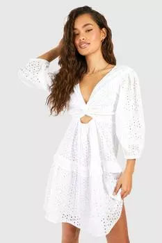Мини-платье Broderie с вырезами boohoo, белый