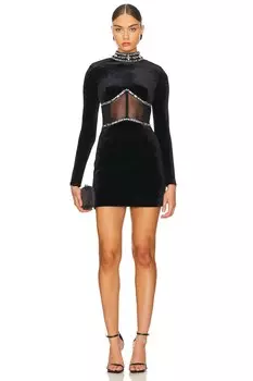 Мини-Платье-Бюстье из бархата с ручной вышивкой бисером Patbo, черный