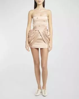 Мини-платье-бюстье с драпировкой и бисером Stella McCartney, цвет Nude