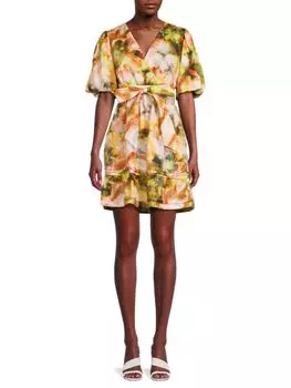 Мини-платье Callie с поясом из смесового шелка Marie Oliver, цвет Garden Yellow