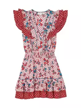 Мини-платье Camila с рюшами Vilebrequin x Poupette St Barth Vilebrequin, цвет coquelicot