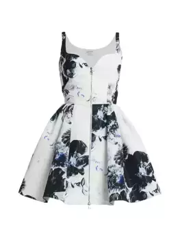 Мини-платье Chiaroscuro с цветочным принтом Alexander Mcqueen, цвет ink