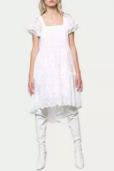 Мини-платье Coco Cutout Broderie Anglaise белого цвета AMYLYNN