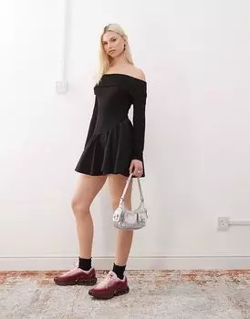 Мини-платье COLLUSION с открытыми плечами и поплиновой юбкой