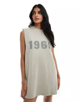 Мини-платье цвета хаки с подплечниками в стиле 1960-х годов от ASOS DESIGN