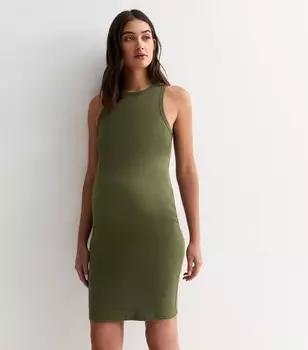 Мини-платье цвета хаки в рубчик для беременных из эластичного хлопка New Look, хаки