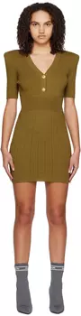 Мини-платье цвета хаки в рубчик Balmain