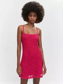 Мини-платье Dalias крючком Mango, ярко-розовый