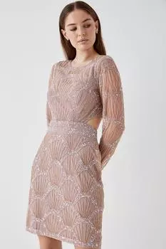 Мини-платье Debut London с фестонами и вырезами Debenhams, бежевый