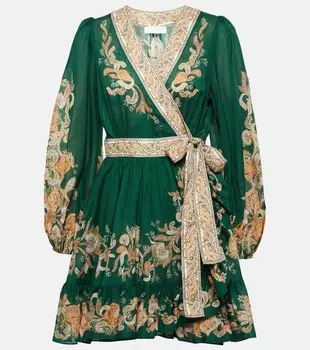 Мини-платье Devi из хлопка с цветочным принтом ZIMMERMANN, зеленый