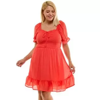 Мини-платье для юниоров с рукавами-фонариками и оборками As U Wish, цвет dark coral