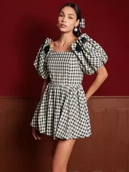 Мини-платье dream thelma в клетку с пышными рукавами Sister Jane, цвет Black/ White
