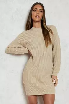 Мини-платье-джемпер с круглым вырезом boohoo, бежевый