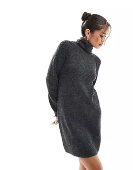 Мини-платье-джемпер с воротником-стойкой темно-серого цвета Pieces