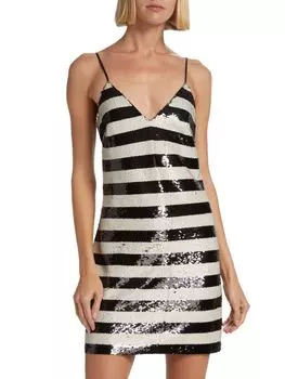 Мини-платье Elora в полоску с пайетками L'Agence, цвет Black Ivory