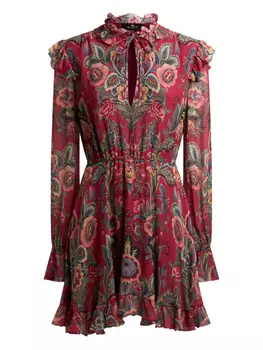 Мини-платье ETRO с оборками и цветочным принтом, красный