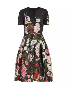 Мини-платье фай с принтом Hollyhocks Oscar De La Renta, черный