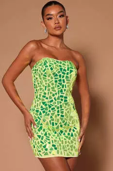 Мини платье Fashion Nova A64961, шартрез