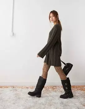 Мини-платье Fiona из трикотажного трикотажа в рубчик темно-коричневого меланжевого цвета Weekday